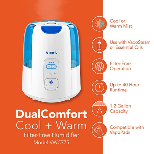 Vicks Cool & Warm Mist Humidifier with 3 Speed Settings
